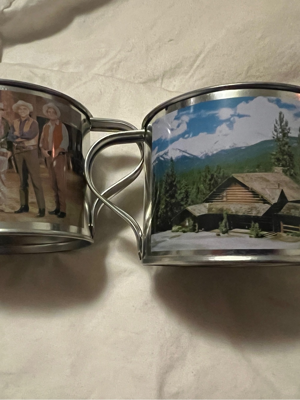 Scenic Stainless Steel Mug with Mountain Cabin Print - Blue